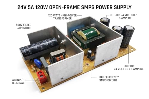 Image of Candid 24V 5A SMPS Power Supply Open Frame | 120W AC-DC Switching Power Supply | Industrial Grade Converter for CNC, LED Strip, 3D Printer | 2 Year Warranty