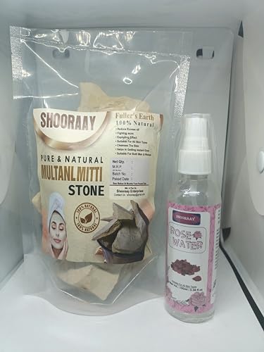 Image of Natural Multani Mitti | Stone Form | Fuller's Earth /Calcium Bentonite Clay | for All Skin Type | Face Pack With 100ml Rose Water (Multani Mitti 1800 gm)