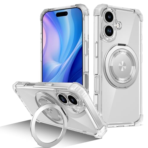 Image of Cubix Back Cover Case for iPhone 17 Hard PC + TPU | Metal Ring Kickstand | 1500g Magnetic Hold | 360 Rotating Stand | Military Drop Protection | Air Cushioned Corners