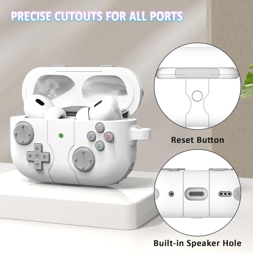 Image of Retro Game Console Case Cover for Apple Airpods Pro 3 (2025) with Carabiner (White, Game Console)
