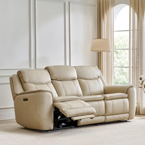 Image of Home Centre | Potsdam Half Leather 3-Seater Zero Gravity Electric Recliner | Recliner Sofa for Living Room | Ivory | 1 Year Warranty