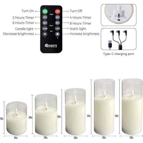Image of LEDHOLYT Rechargeable Flameless Flickering LED Glass Candles - Set of 5 | Rechargeable Fake Electric LED Flame Candles for Centerpiece Table Decorations, Wedding, Aniversary, Halloween, Christmas