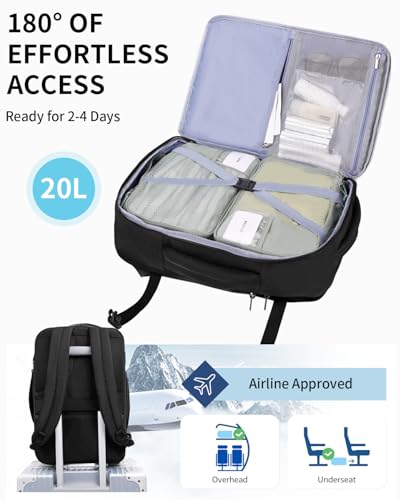 Image of ECOHUB 17 inch Small Unisex Travel Backpack United Airline Approved 17x10x9 Friendly Suitcase Anti-Theft Lockable Zippers Style Personal Item Bag Travel Essentials with 12 Pockets Water Resistant, Black