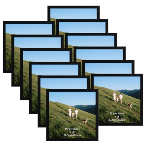 Giftgarden Juego de 12 Marco 20x20, Marcos para Cuadros de PVC Negro Ideal para Fotos, Pósters y Certificados, para Colgar en la Pared o Colocar Sobre una Mesa