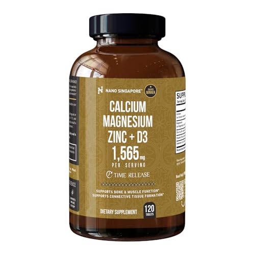 Calcium Magnesium Zinc + D3 1565mg Time-Release Formula | All-in-One Bone Muscle & Immunity Booster 120 CT
