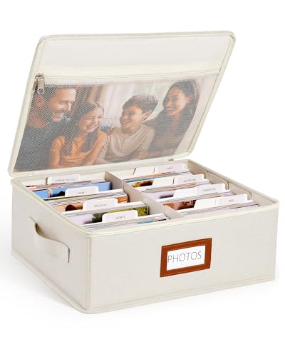 HULISEN Photo Storage Box with Lid & Dividers