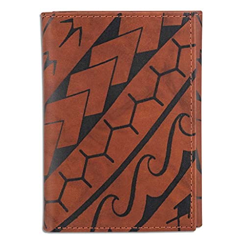 Polynesian Tattoo Trifold Wallet, Genuine Leather, 