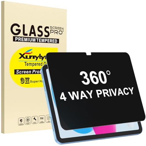 XunyLyee 360° 4 Way Privacy Screen Protector for iPad A16 11th/ 10th Generation (11/10.9 Inch 2025/2022), 360 Degree Anti-Spy Tempered Glass Film, Case Friendly, Apple Pencil Support