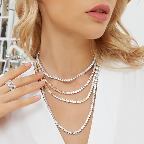 Gemsme NR-00168 4.0Mm Cz Tennis Necklace, 18K White Gold Plated 4.0Mm Round Cubic Zirconia Classic Tennis Necklace 18 Inch thumb #1