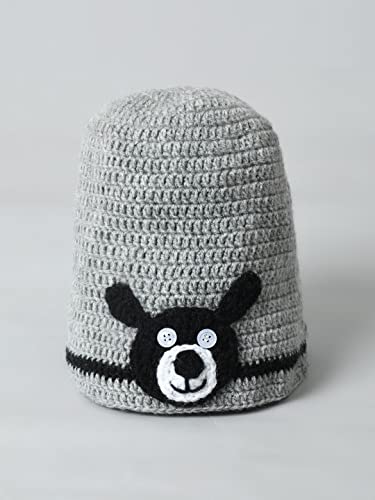 Image of Handmade Knitted Self Design Woolen Beanie Cap for Kids - White & Red 6-12 M | Winter Cap for Baby | FUNCAP56-6-12 M