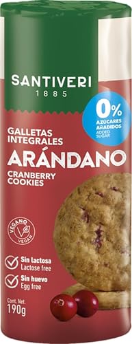 SANTIVERI - Galletas Integrales Arándanos, 0% Azúcares Añadidos - Con Fibra, Sin Grasa de Palma, Alto Oleico, Sin Huevo, Sin Lactosa - Vegano - 190 g