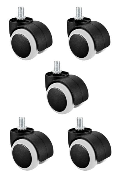 Image of Premium Office Chair Nylon Twin Wheel Castor Screw Type Chair Wheel Set of 5 | Black & White
