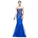 Produktbild TBATM Frauen trägerlosen Vintage Kleid, Peacock Print Abend Maxi-Kleid für Hochzeitsgesellschaft Cocktail Prom Garten Empfang,Royal Blue,US 6#