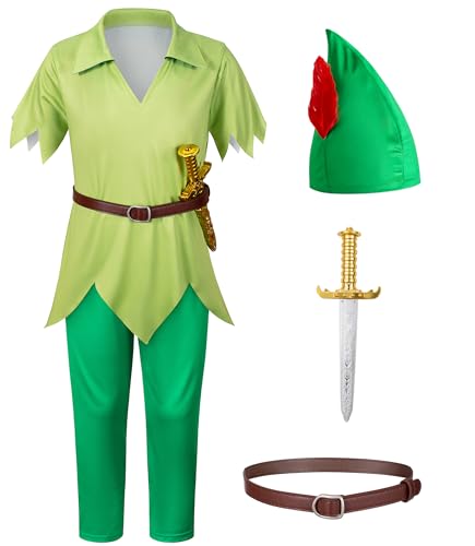 Kids Costume for Boys Shirt Pants Accessories Set Halloween Cosplay 6-7 Years Green