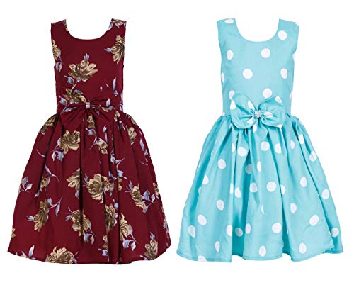 Image of Casual Frock for Baby Girls,Blue Printed and Olive Printed,Pack of 2