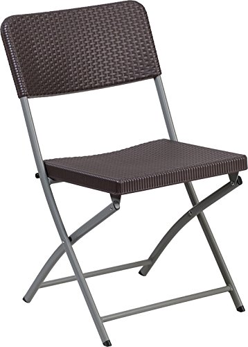 Flash Furniture Hercules Series Brown Plastic Rattan Folding Chair With Grey Frame #TOP10