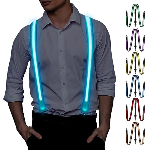 Ainiv Light Up Suspenders, Man LED Luminous Suspenders, 3 Flash Modes LED Glow Suspenders, Adjustable Illuminated Bow Ties with Zipper, Costume Accessory for Parties, Bars, Halloween, School(7 colors)