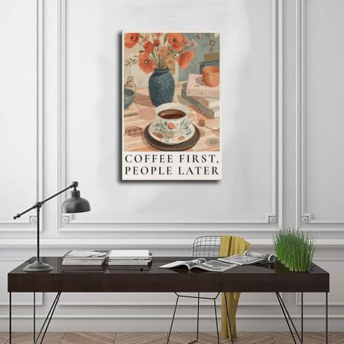 Poster sur toile Drink Coffee First idée cadeau originale style rétro