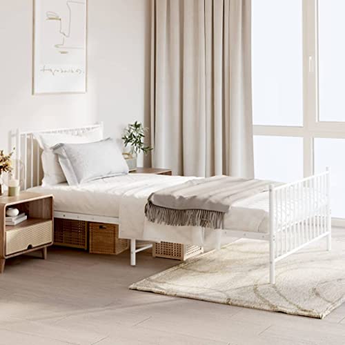 UJCHVHN Artículo: marco de cama de metal sin colchón con estribo blanco 107 x 203 cm, camas y accesorios, camas y marcos de cama