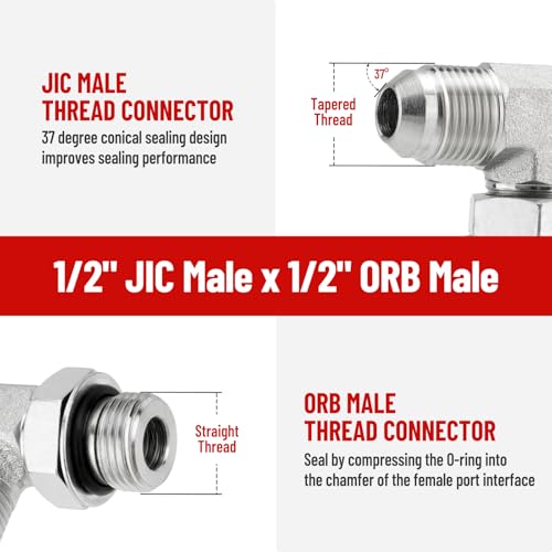 Image of 10 Pack 90 Degree Elbow Hydraulic Hose Fittings: 1 /2 inch JIC 37 Male x #8 SAE /ORB Male, Hydraulic End Connectors with Protection Cover - 6801-08-08