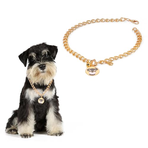 Image of HOWWFALY Dog Collar and Cat Chain Necklace Stainless Steel Adjustable 18K Gold Heart-Shaped Necklace for Small Pets Cats Kitten Puppy (Gold, 14 inch)