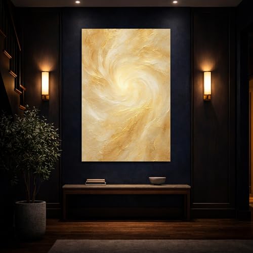 Toile abstraite or et crème au-dessus du meuble console
