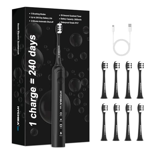 Electric Toothbrush for Adults - Rechargeable Sonic Toothbrush with 8 Toothbrush Heads,240 Days Battery Life,3 Cleaning Modes,IPX7,2 Minute Smart Timer,Gift for Family (Pure Black)