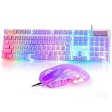 CHONCHOW Transparent RGB Wired Gaming Keyboad and Mouse Combo,Full Size Rainbow LED Light Up Backlit Color Gamer Keyboard and Mouse Set for Computer Windows PC PS4 Xbox Laptop