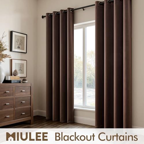 Image of MIULEE Chocolate Brown Blackout Bedroom Curtains Drape 96 Inch Long 52 inchx96 inch | Grommet Top, Room Darkening Window Drapes, Privacy Protection, Thermal Insulated, Heat Blocking, Light Blocking