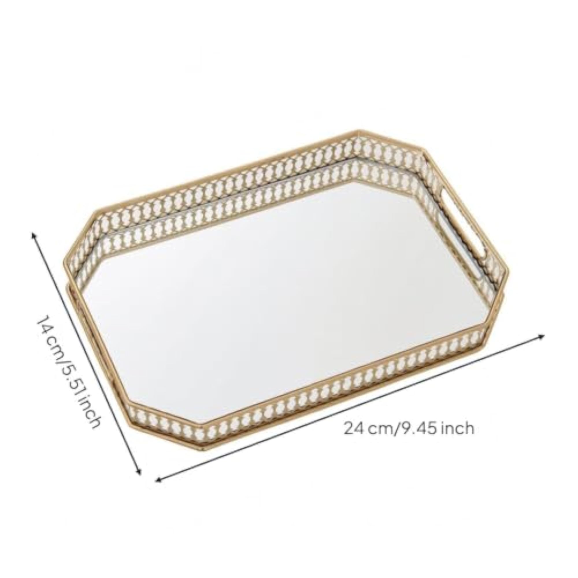 Gold Tray with Mirrored Glass Base, Decorative Vanity Tray