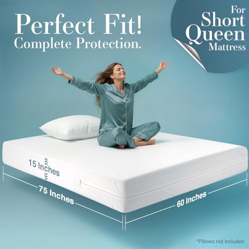Image of Utopia Bedding Mattress Protector Zippered Short Queen Size, 100% Waterproof Bed Bug and Dust Mite Proof Mattress Encasement, Absorbent 6 Sided Mattress Cover