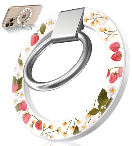 Image of Toycamp Phone Grip Ring Holder Compatible with MagSafe - Magnetic Phone Grip Stand Women Cute Painting Removable Rotatable Magnet Accessories for iPhone 17 Pro Max /16 /15 /14 /13 /12 Series, Strawberry