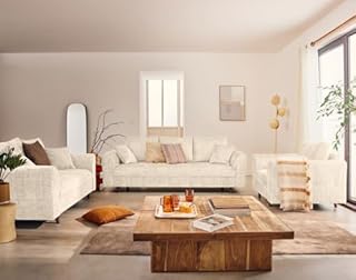 Lisa Design - Rune - canapé Droit 3 Places en Velours texturé, Beige