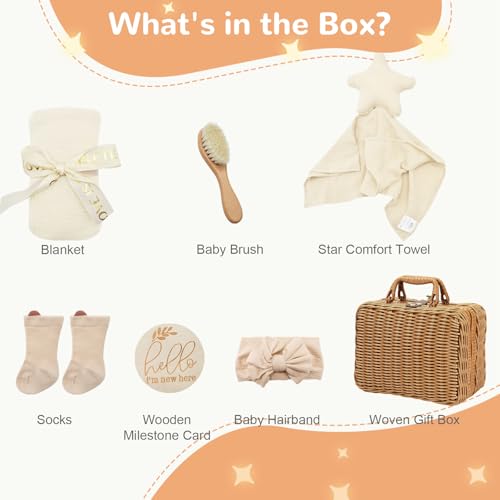 Bebe coffret naissance mixte beige incluant couverture bébé et brosse en bois