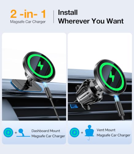 Image of Kaistyle for MagSafe Car Mount Charger【Stronger Magnets】Magnetic Wireless Car Charger with Dashboard Pad Mounting Phone Holders for Your Car Accessories for Women Men Car Mount for iPhone 17 16 15 14