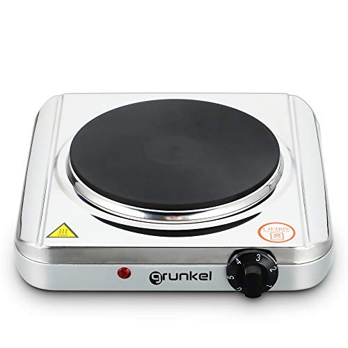 Grunkel - EHP-118 - Hornillo Eléctrico de 18,5cm de Placa. Cocina Eléctrica portátil ideal para Caravanas, Camping o Cocinas Pequeñas - 1500W - Metal forjado – Blanco (1 Inox 1500W) - imagen 7