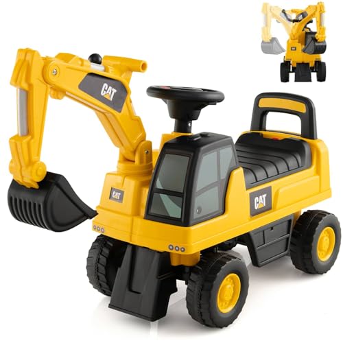 GYMAX Kids Ride on Car Caterpillar Licensed Toy Excavator with Adjustable Bucket Horn and Underneath Storage Toddler Pretend Construction Truck for 1-3 Years Old Boys Girls (Digger)
