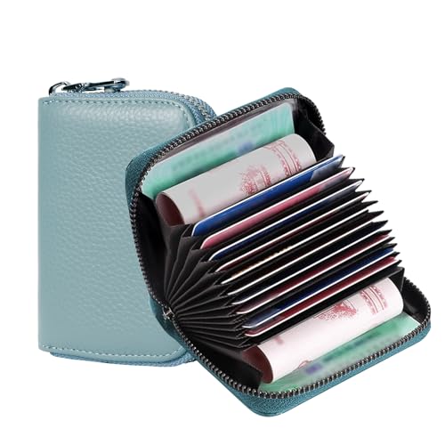 Credit Card Wallet, Zipper Card Cases Holder for Men Women, RFID Blocking, KeyChain Wallet, Blue
