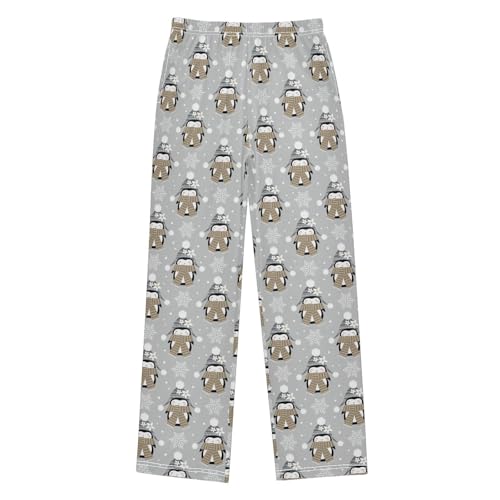 Lovely Penguin Snowflake Boys Long Pants Soft Trousers Elastic Waist Kids Lounge Bottoms with Pockets S-XL