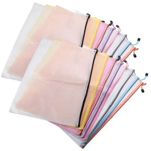 Abaodam 16個 大容量メッシュファイルバッグ 厚手防水仕様 透明スリーブケース 書類 試験用紙整理に ジッパー付きドキュメントポーチ