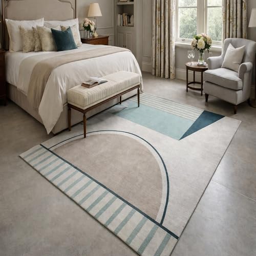 Tapis abstrait géométrique moderne vert bleu beige 150x150 - 2