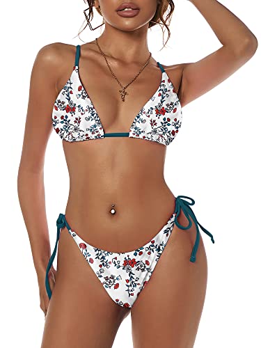 Image of ZAFUL Women's Triangle Bikini Floral String Bikini Set Two Piece Swimsuit Bathing Suits