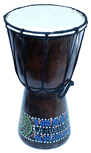 Holy Land Market Djembe Drum Hand-Carved Nature & Animal Designs, Medium Size, 10 Inch High, Imported from Jerusalem