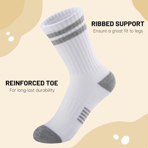 Comfoex 10 Pairs Boys Crew Long Athletic Socks for 4-6 6-8 8-10 Years Old Kids Calf Sports Half Cushioned4
