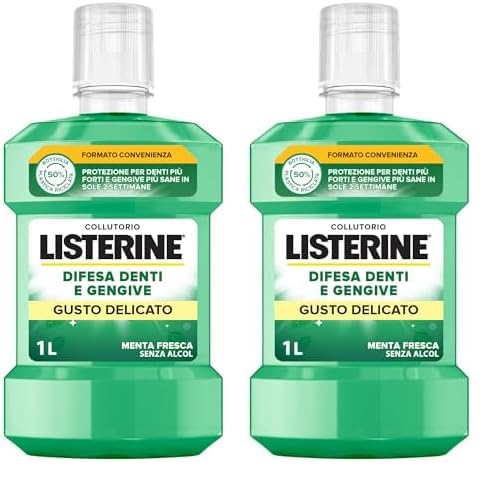 Listerine Colluttorio Denti e Gengive, Gusto Delicato Senza Alcool alla Menta, Confezione da 2 Litro