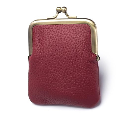 1Pcs Vintage Coin Purse Kissing Lock Wallet Coin Organizer Buckle Kissing Lock Coin Purse Leather Coin Clip for Men & Women (Burgundy)