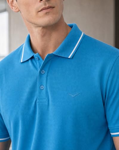 Image of NOBERO Men's Travel Polo T-Shirt | Premium Cotton Stretch Fabric | Anti-Odor & Water-Repellent | UPF 50+ Sun Protection | Regular Fit Polo Collar Casual Wear
