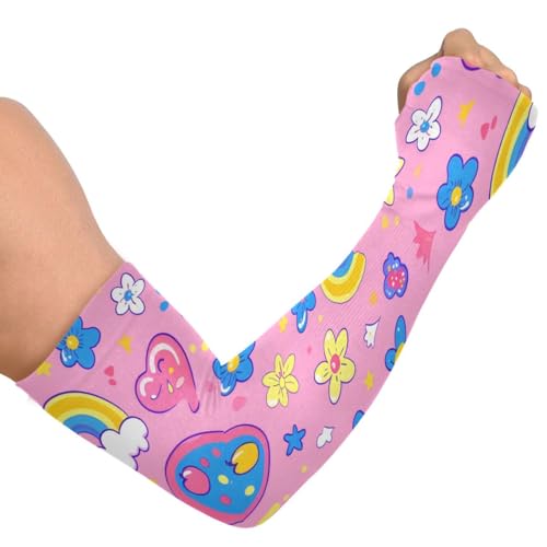 Cooling Arm Sleeves for Men Women UV Sun Protection Arm Covers Rainbow Flowers Compression Sleeves Sports Football Golf Cycling