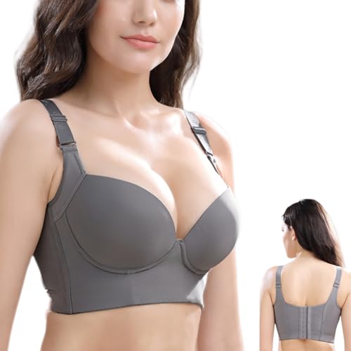 Filifit Sculpting Uplift Bra, Comfy Push up Bras Hide Back Fat, Plus Size Women Deep Cup Supportive Bra Hides Back and Side Fat Bra (Color : Grey, Size : 42/95FG)
