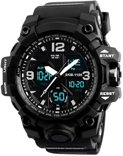 LYMFHCH Men's Analog Sports Watch, LED Military Digital Watch Electronic Stopwatch Large Dual Dial Time Outdoor Army Wrist Watch Tactical